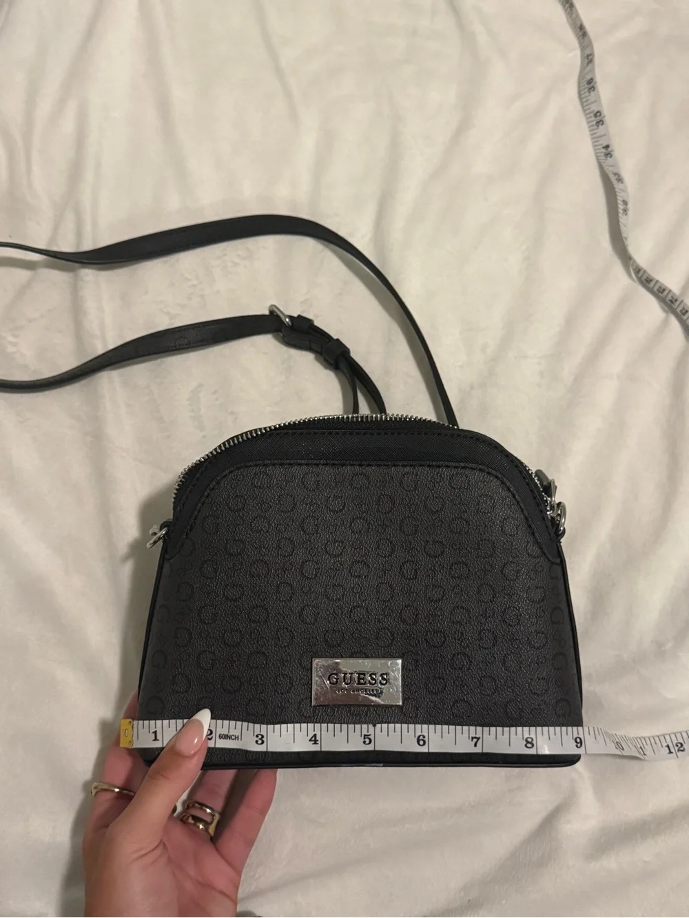 Guess Black Logo Mini Crossbody Bag with Silver Hardware